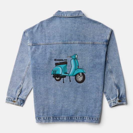 Cartoon motorfiets met motorbromfiets denim jacket (Achterkant)