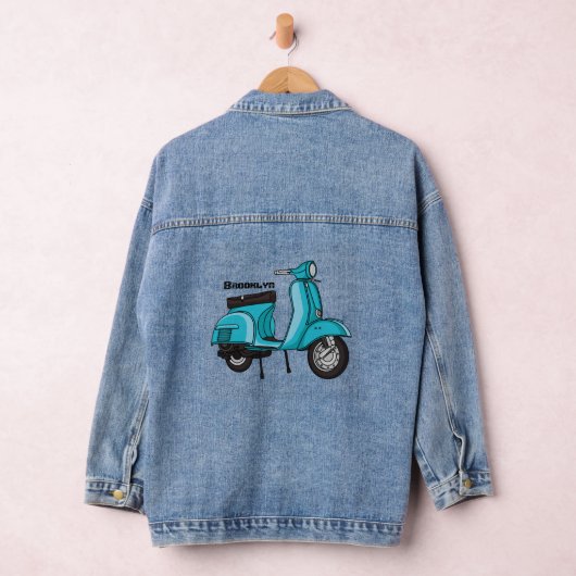 Cartoon motorfiets met motorbromfiets denim jacket (Hangar)