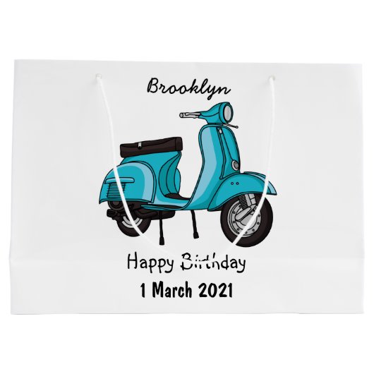 Cartoon motorfiets met motorbromfiets groot cadeauzakje (Achterkant)