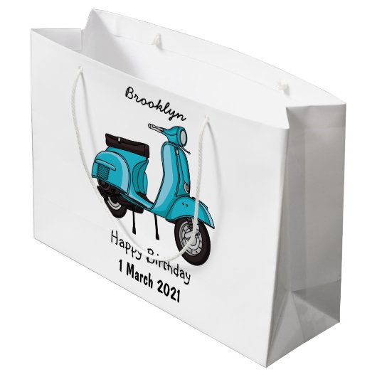 Cartoon motorfiets met motorbromfiets groot cadeauzakje (Achterkant Gekanteld)