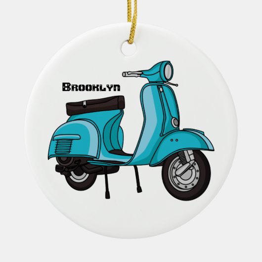 Cartoon motorfiets met motorbromfiets keramisch ornament (Voorkant)