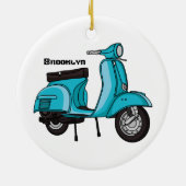 Cartoon motorfiets met motorbromfiets keramisch ornament (Achterkant)