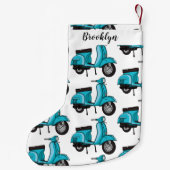 Cartoon motorfiets met motorbromfiets kleine kerstsok (Achterkant)