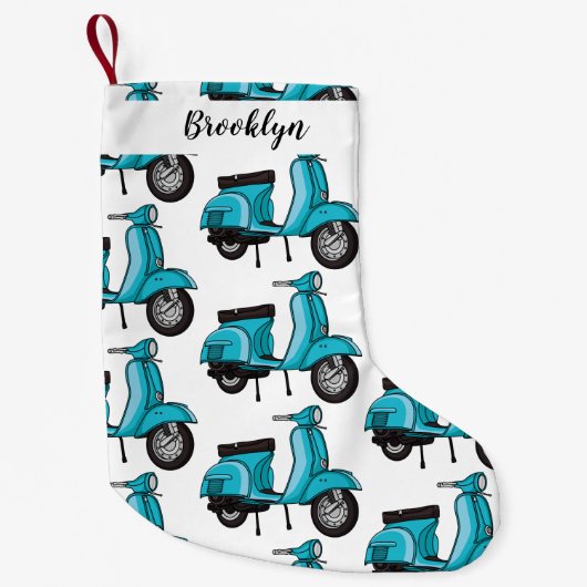 Cartoon motorfiets met motorbromfiets kleine kerstsok (Voorkant)