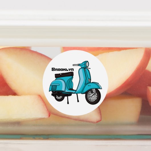 Cartoon motorfiets met motorbromfiets labels (Aangebracht)
