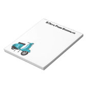 Cartoon motorfiets met motorbromfiets notitieblok (Linkerzijde)