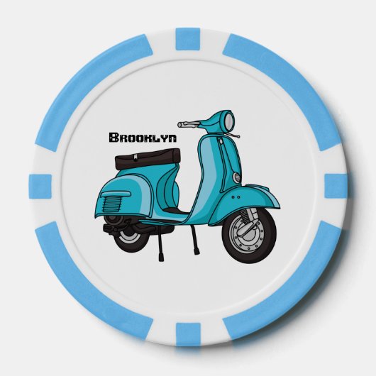 Cartoon motorfiets met motorbromfiets poker chips (Voorkant)