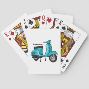 Cartoon motorfiets met motorbromfiets pokerkaarten