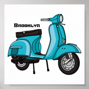 Cartoon motorfiets met motorbromfiets poster