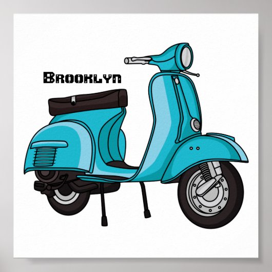 Cartoon motorfiets met motorbromfiets poster (Voorkant)