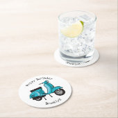 Cartoon motorfiets met motorbromfiets ronde kartonnen onderzetter (Insitu)