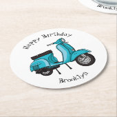 Cartoon motorfiets met motorbromfiets ronde kartonnen onderzetter (Gebogen)