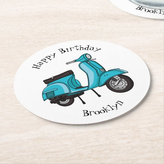 Cartoon motorfiets met motorbromfiets ronde kartonnen onderzetter (Gebogen)