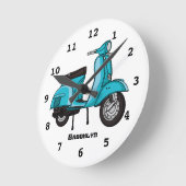 Cartoon motorfiets met motorbromfiets ronde klok (Hoek)