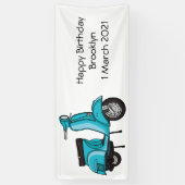 Cartoon motorfiets met motorbromfiets spandoek (Verticaal)