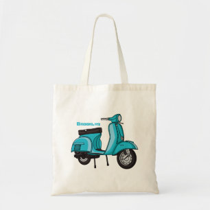 Cartoon motorfiets met motorbromfiets tote bag