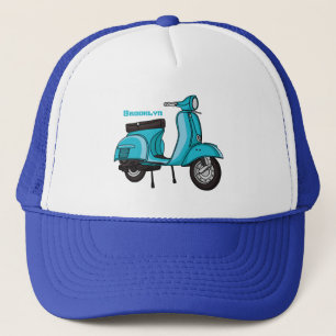 Cartoon motorfiets met motorbromfiets trucker pet