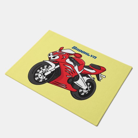 Cartoon motorfiets voor cute red sport deurmat (Schuin)