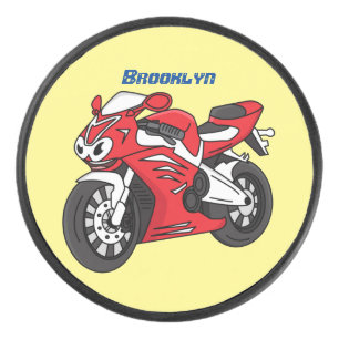 Cartoon motorfiets voor cute red sport hockey puck