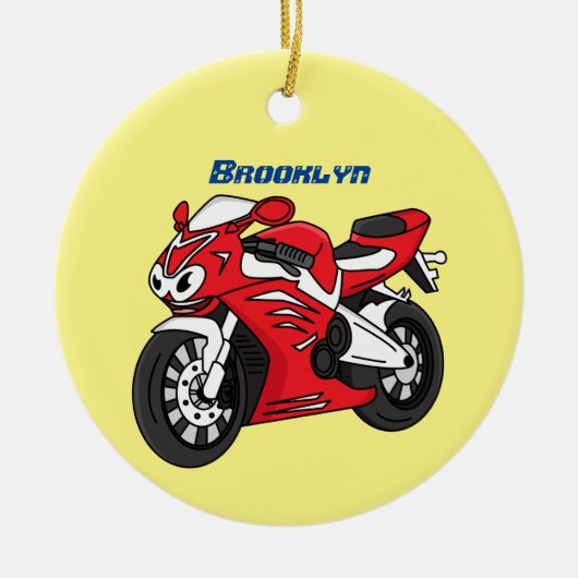 Cartoon motorfiets voor cute red sport keramisch ornament (Voorkant)