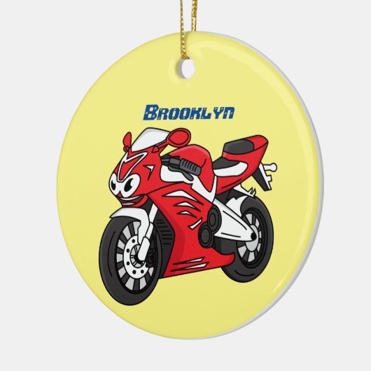 Cartoon motorfiets voor cute red sport keramisch ornament (Links)