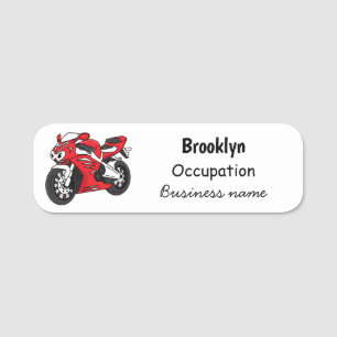 Cartoon motorfiets voor cute red sport naamplaatje