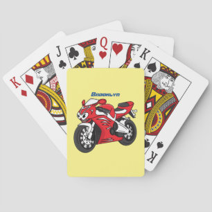 Cartoon motorfiets voor cute red sport pokerkaarten
