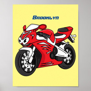 Cartoon motorfiets voor cute red sport poster