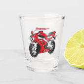 Cartoon motorfiets voor cute red sport shot glas (Voorkant)