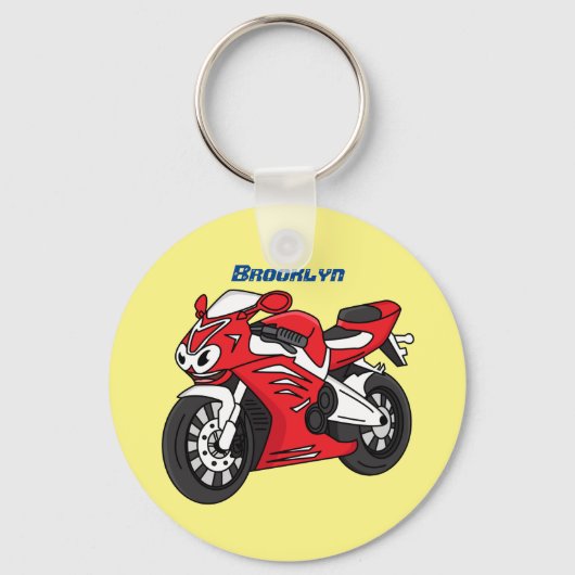 Cartoon motorfiets voor cute red sport sleutelhanger (Voorkant)