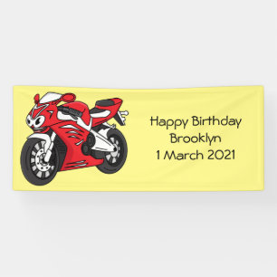 Cartoon motorfiets voor cute red sport spandoek