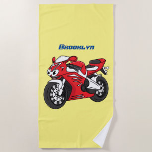 Cartoon motorfiets voor cute red sport strandlaken