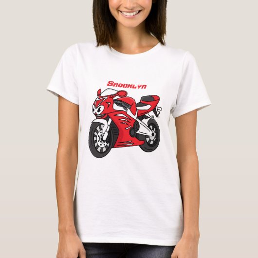 Cartoon motorfiets voor cute red sport t-shirt (Voorkant)