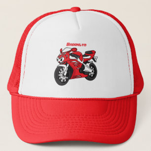 Cartoon motorfiets voor cute red sport trucker pet
