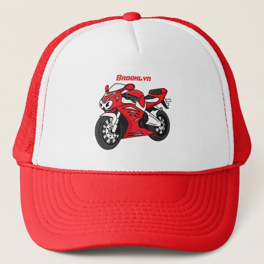 Cartoon motorfiets voor cute red sport trucker pet (Voorkant)