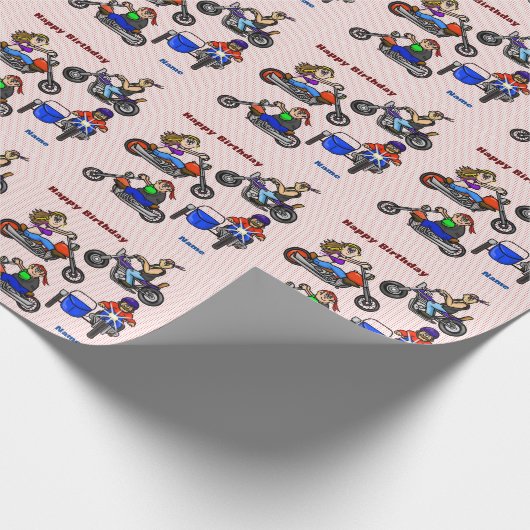 Cartoon motorfietsen - Gift Wrap - Personaliseren Cadeaupapier (Hoek)