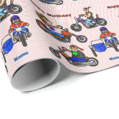 Cartoon motorfietsen - Gift Wrap - Personaliseren Cadeaupapier (Rol Hoek)