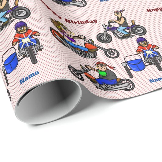 Cartoon motorfietsen - Gift Wrap - Personaliseren Cadeaupapier (Rol Hoek)