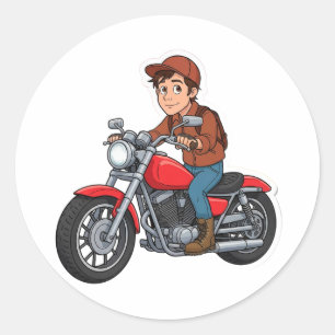 Cartoon-motorrijder op een motorfiets  ronde sticker
