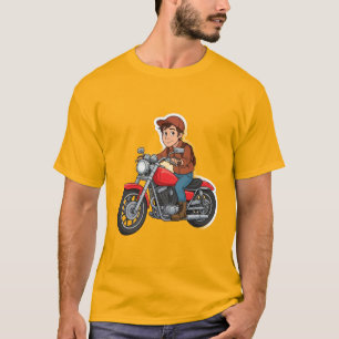 Cartoon-motorrijder op een motorfiets t-shirt