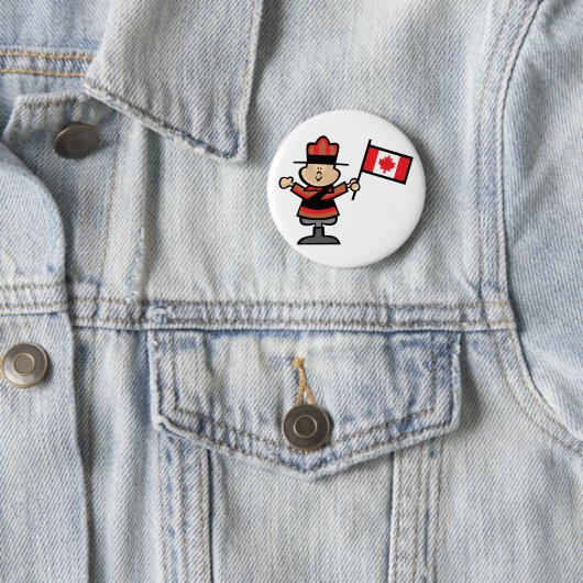 Cartoon Mountie Ronde Button 5,7 Cm (In situ)