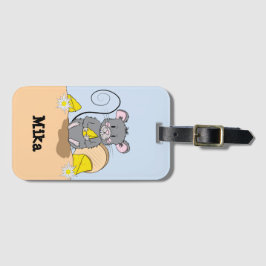 Cartoon Mouse die Bagagelabel van kaas met naam ee