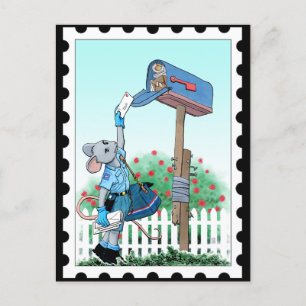 Cartoon Mouse Mail Carrier Postman Briefkaart