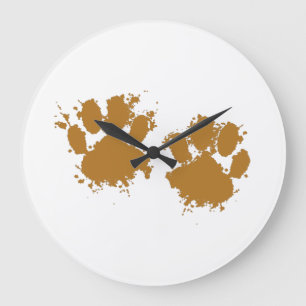 Cartoon Muddy Dog Paw Print Grote Klok