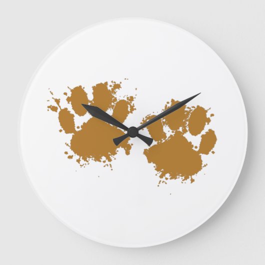 Cartoon Muddy Dog Paw Print Grote Klok (Voorkant)