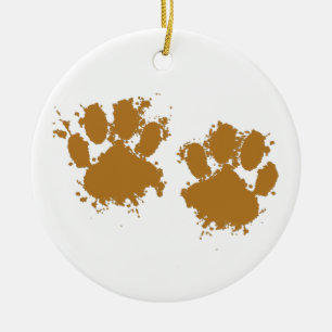 Cartoon Muddy Dog Paw Print Keramisch Ornament