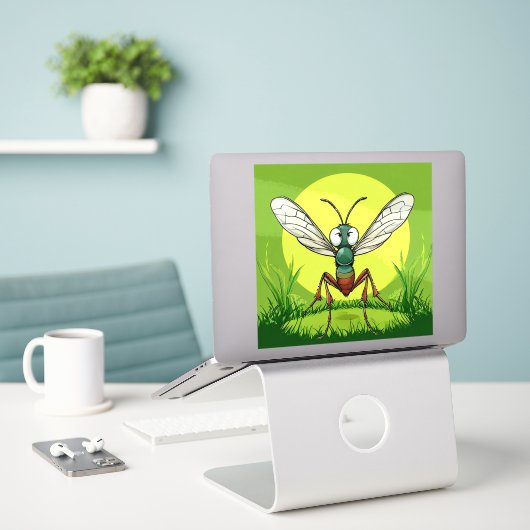 Cartoon Mug Sticker (Laptop op bureau)