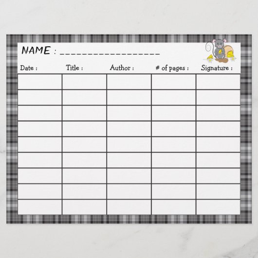 Cartoon muis dubbelzijdig leeslogblad (Voorkant)