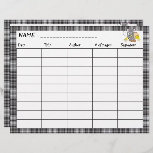 Cartoon muis dubbelzijdig leeslogblad (Voorkant / Achterkant)