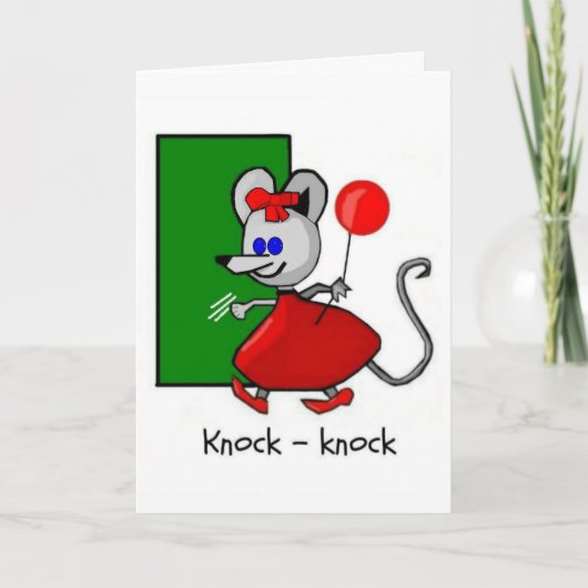 Cartoon Muis Knock-Knock Joke Verjaardag Kaart (Voorkant)